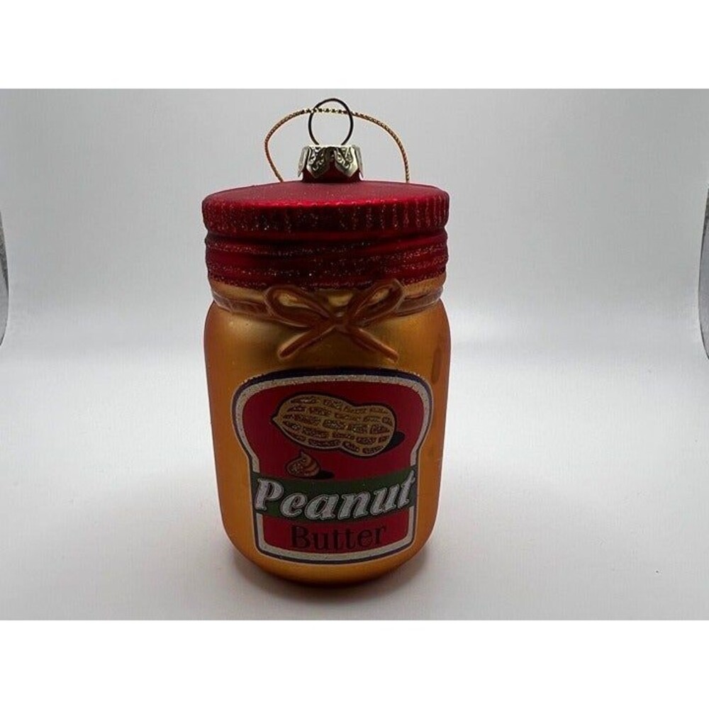 PEANUT BUTTER JAR GLASS CHRISTMAS ORNAMENT 4"  Robert Stanley